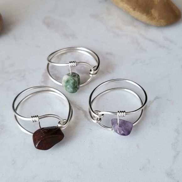 Handmade silver color non fade rings semi precious stones - Picture 3 of 6
